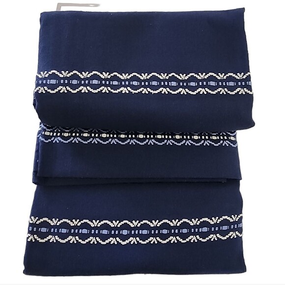 Soho‎ Home Dark Blue Shower Curtain Embroidered Stripes 72x72in - Picture 2 of 11